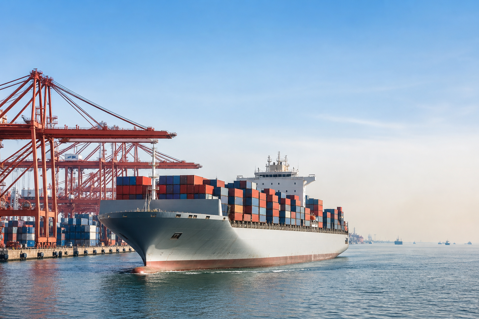Container ship at a commercial port
